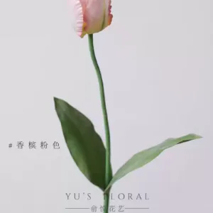 Simulated flowers, mist tulips, high-end home decoration, floral landscaping, photography props, single artificial flowers, foreign trade goods - champagne pink