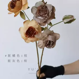 Artificial flowers, three-headed oil painting peonies, retro-colored flowers, landscaping floral decoration, model room, decoration, home furnishing - 2 colors each