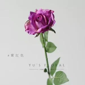 Artificial flower red sleeve rose medium purple half-open rose home single branch artificial flower interior decoration flower - Purple red