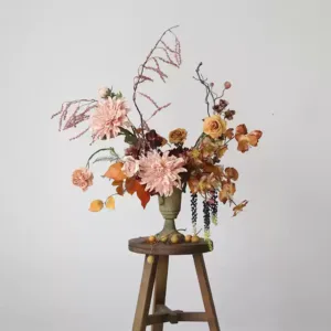 Artificial Flowers Retro Dahlia Imitation Dried Flowers Single Artificial Flowers Silk Flowers Indoor Photography Props Home Decoration - The work material package is only for flowers