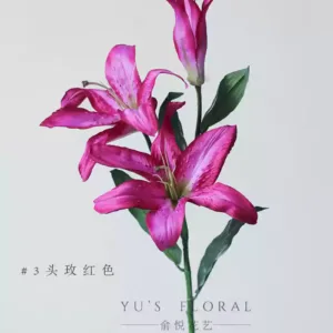 Artificial flower lily rose red indoor home soft decoration single artificial flower silk flower photography props wedding hall decoration - 3 heads rose red