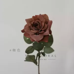 Artificial flower rose gold branches jade leaves coffee color high-grade velvet texture single artificial flower indoor home decoration foreign trade - coffee color