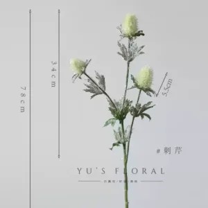 Artificial flowers with Christmas atmosphere. White and gray artificial snowflakes with glitter powder on the surface. Chips will fall off. Be careful when photographing. - Eryngium - light green with artificial snowflakes on the surface