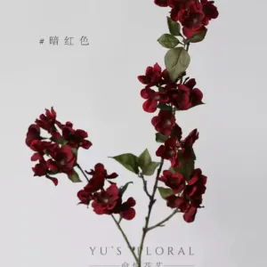 Artificial flower begonia flower single branch artificial flower silk cloth cherry blossom family string flower material soft decoration home decoration wedding dress - dark red