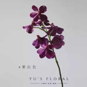 Simulated flower Vanda orchid purple red deep purple single artificial flower silk flower indoor soft decoration floral photography props decoration - Purple red