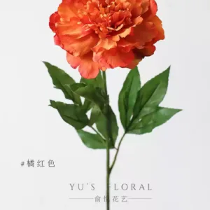 Simulated flower peony flower single branch artificial flower large flower indoor soft decoration landscaping display photography props foreign trade goods - orange red